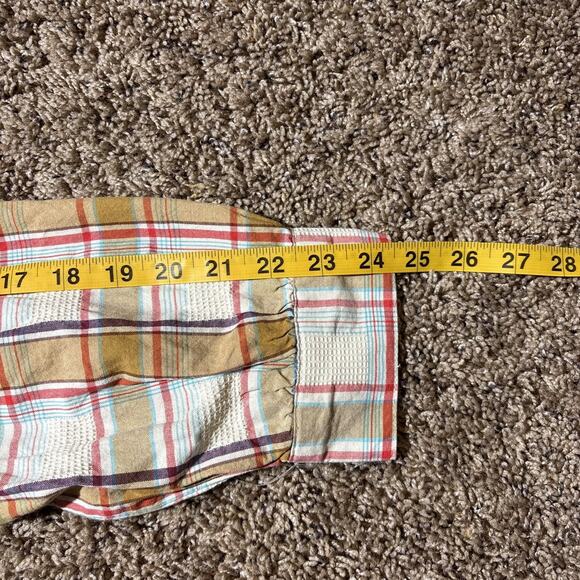 St. John's Bay Blouse Plaid Top Ruffled Neck Long Sleeve 100% Cotton Sz L EUC - Picture 7 of 8